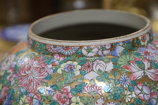 A pair of large Chinese millefiore pattern vases with covers, overall height 81cm